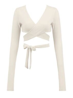 LAINA RAUMA - Long Sleeve Wrap-Back Crop Top in “Bone” colour.
